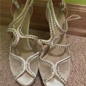 Elegant cream Strappy Heels with Rhinestones